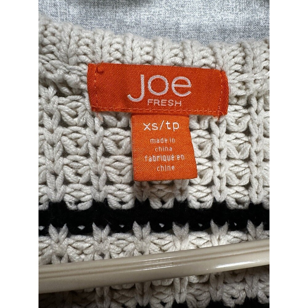 Joe Fresh Womens XS Long Sleeve Black Creme Striped Sweater Crop Chunky Knit - Picture 4 of 5